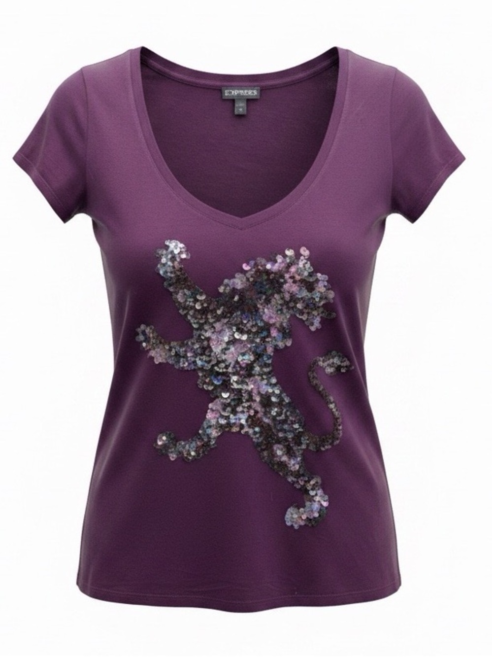 Express Women's Sequin Embellished Vintage Purple T-Shirt in Size XS